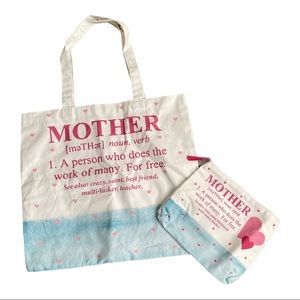 MOTHER graphic canvas tote w/matching small bag - Great Mother’s Day Gift! NWOT